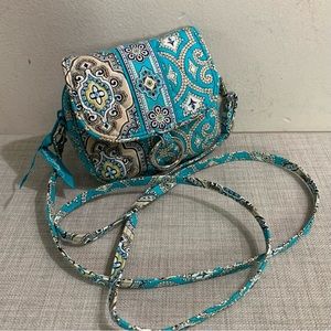VERA BRADLEY Totally TURQUOISE Paisley Print QUILTED Mini FESTIVAL Bag PURSE